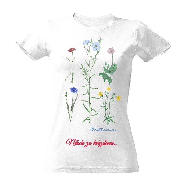 Tričko s potiskem Triko Botanicum len - bílá